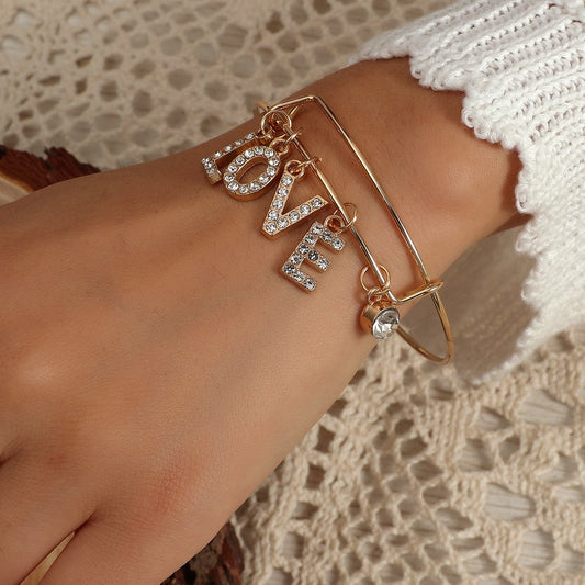 Ins micro-inlaid zircon LOVE letter bracelet retro simple alloy open bracelet student girlfriend gift