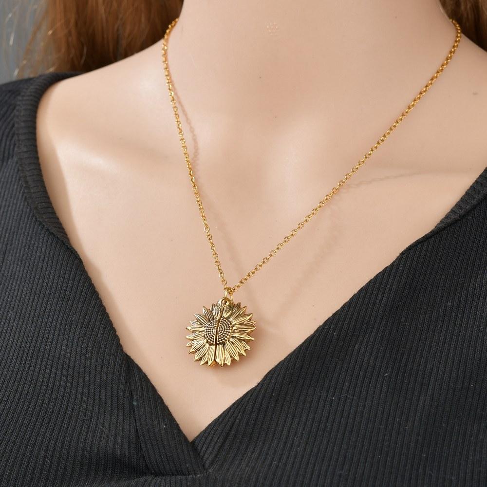 Popular necklace women's sunflower double lettering necklace alloy flower short collarbone