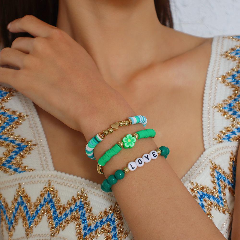 B1483 Bohemian Ethnic Stacked Bracelet Alphabet Flower Beads Personality Bracelet Colorful Geometric Ornaments