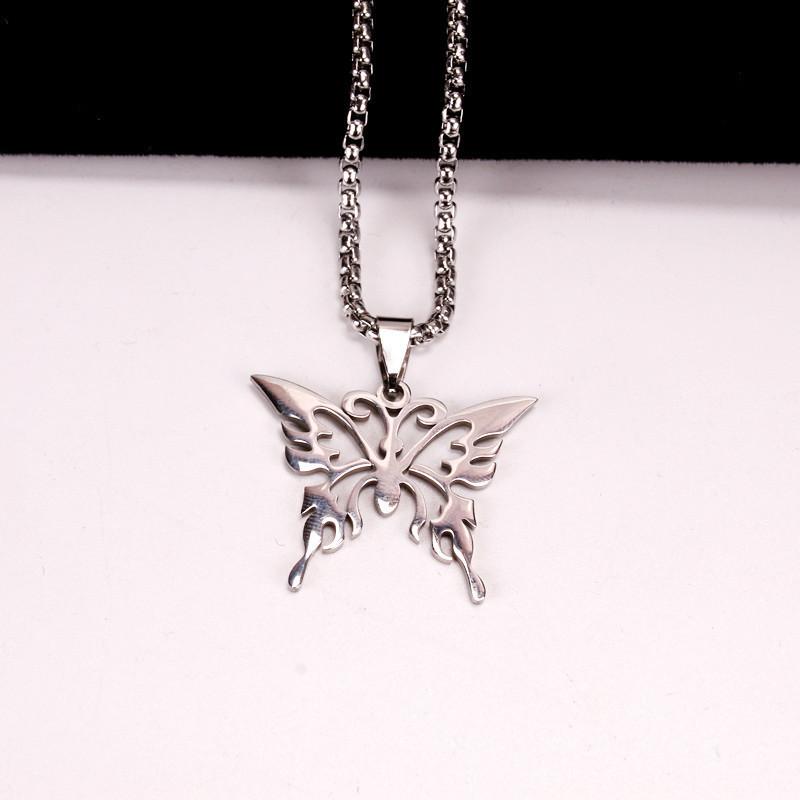 Stainless Steel Jewelry Creative Men and Women Hollow Butterfly Pendant Necklace Popular Jewelry