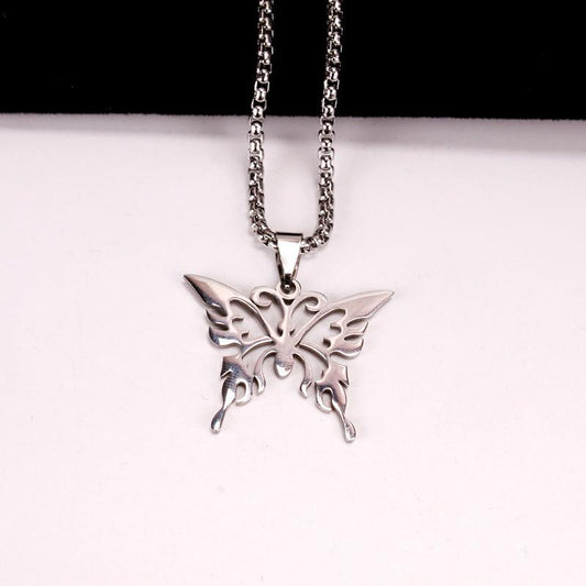 Stainless Steel Jewelry Creative Men and Women Hollow Butterfly Pendant Necklace Popular Jewelry