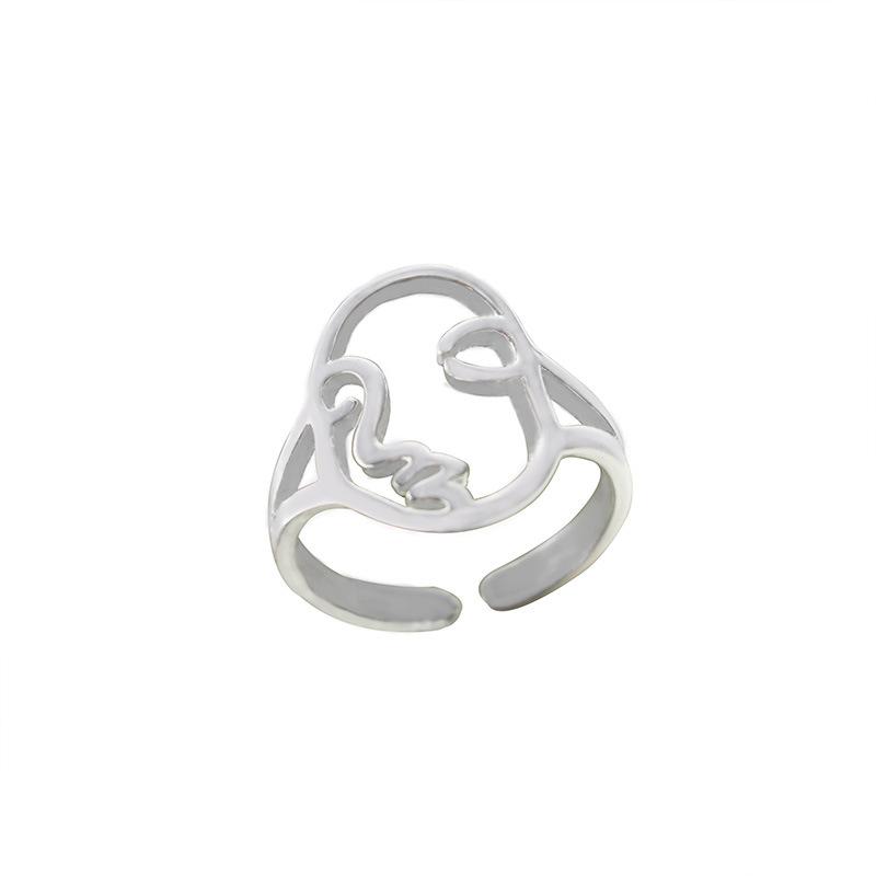 Abstract face outline ring fashion personality open ring ring