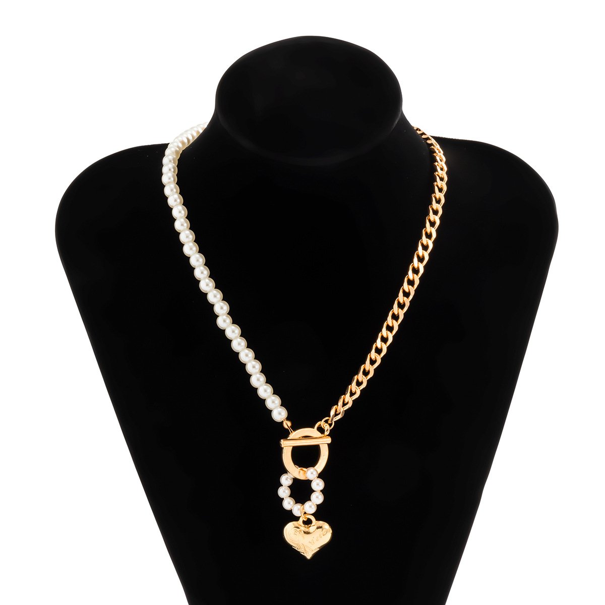Jewelry Temperament Cold Geometric Peach Heart Pendant Necklace Retro Pearl Chain Clavicle Necklace
