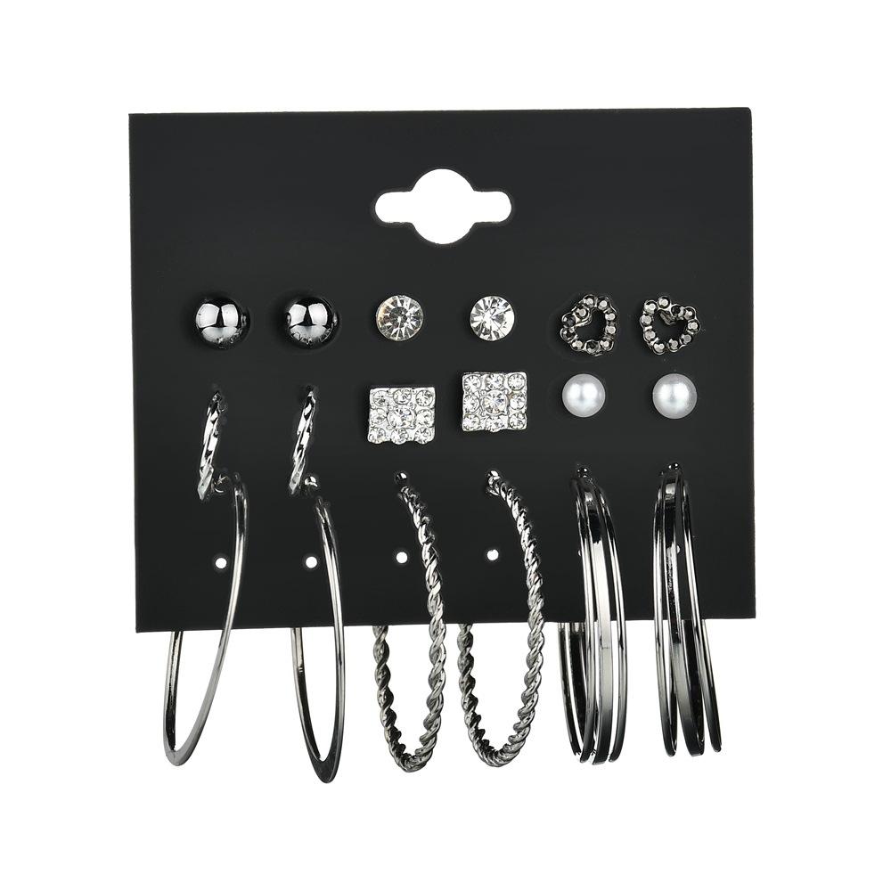 Earring Stud Set Silver 9 Pairs/Set Stud Earrings Circle Combination Set Jewelry Accessories