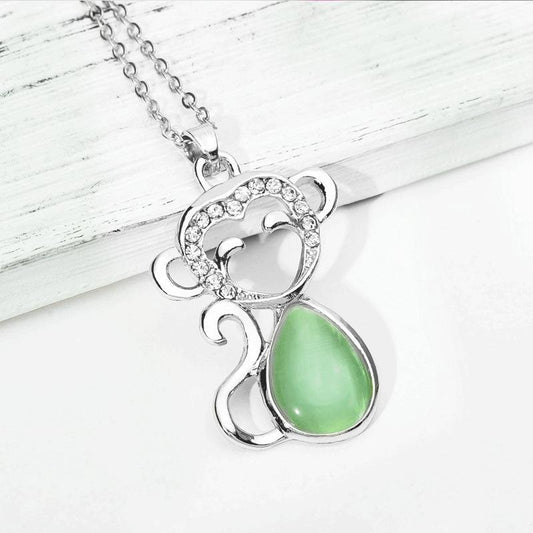 Fashion Ladies Crystal Opal Monkey Small Animal Necklace Jewelry Sweater Chain Head Jewelry