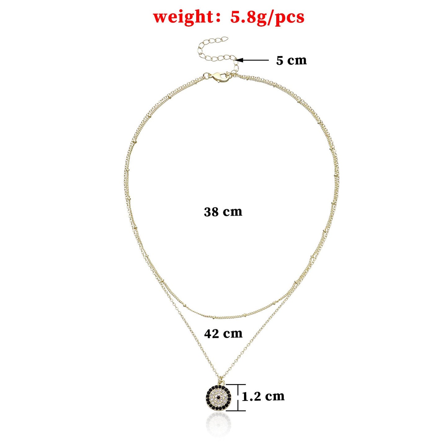 Jewelry 14K Full Diamond Round Geometric Pendant Necklace Women's Fashion Simple Devil's Eye Necklace