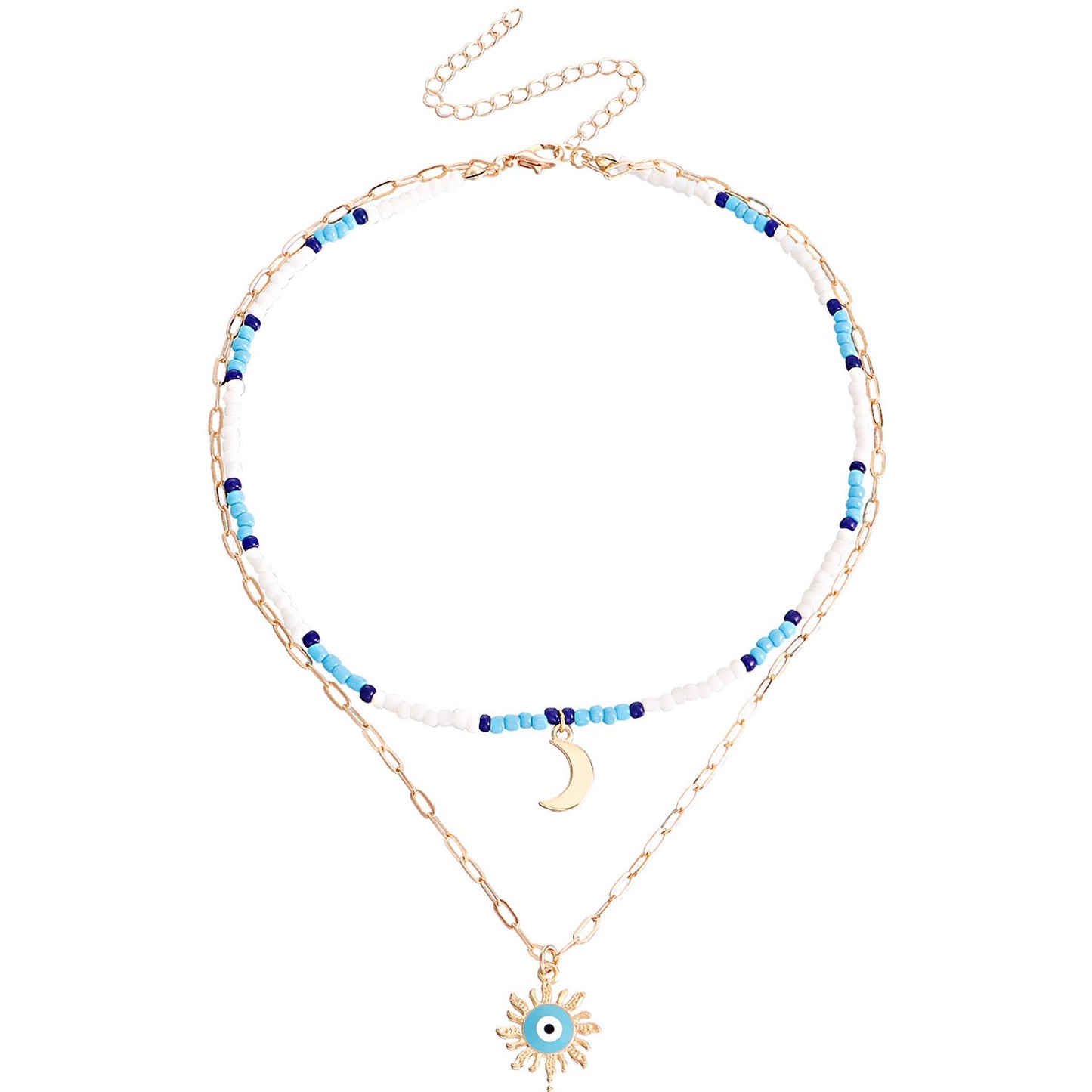 Jewelry bohemian mix and match color rice bead crescent moon devil's eye pendant necklace female