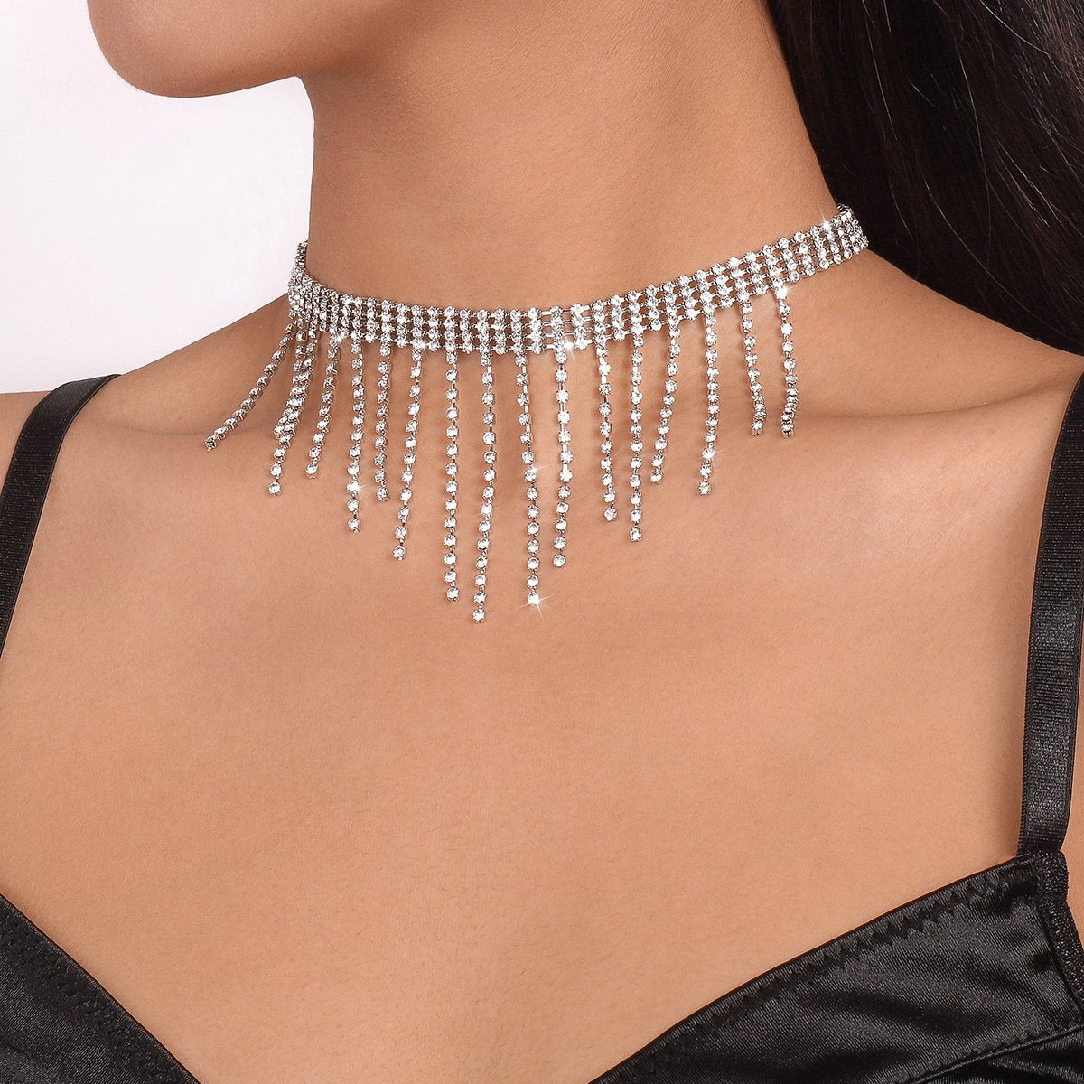 N1522 Light Luxury Rhinestone Tassel Sexy Necklace Dinner Party Night Personality Necklace