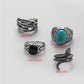 Trendy street photography luxury punk men's alloy creative personality exaggerated turquoise snake ring set