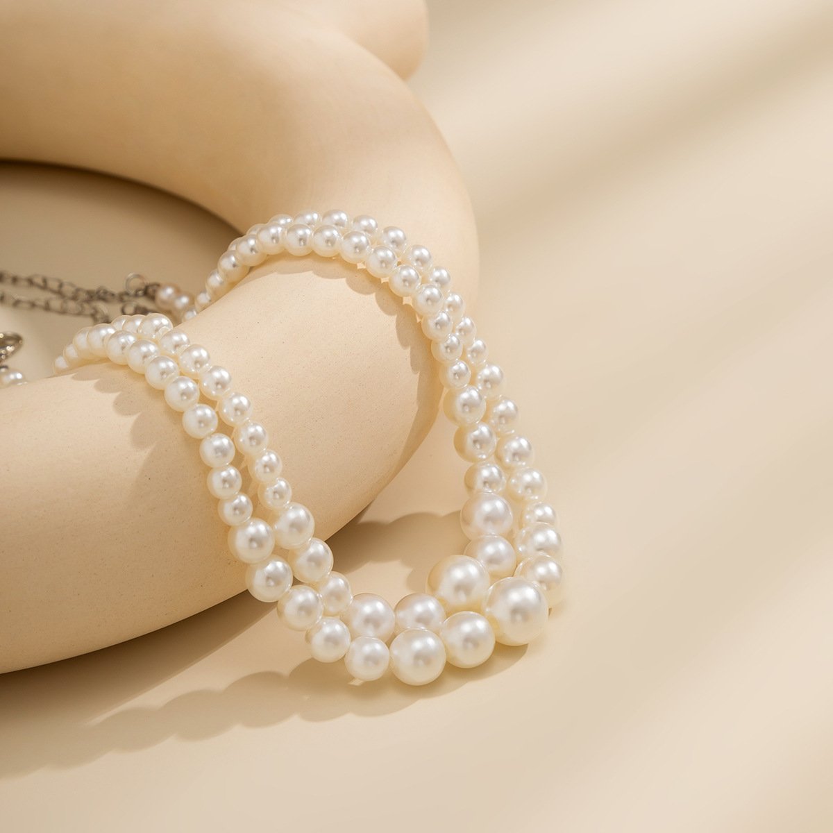 Jewelry retro double-layer beaded imitation pearl necklace femininity geometric niche round bead necklace
