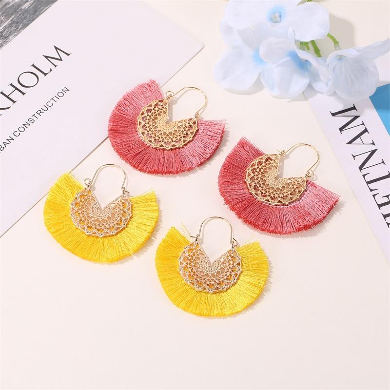 Ethnic tassel earrings retro exaggerated fan-shaped lace pattern earrings earrings earrings
