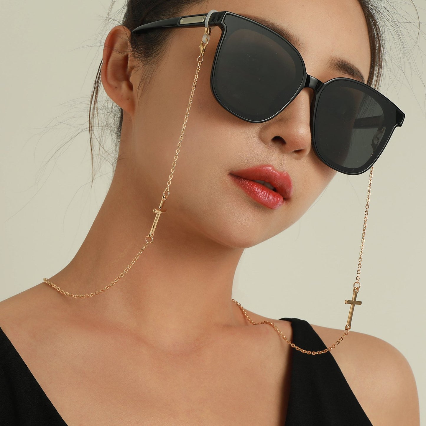 Jewelry symmetrical metal cross glasses chain female simple temperament multi-purpose mask non-slip lanyard