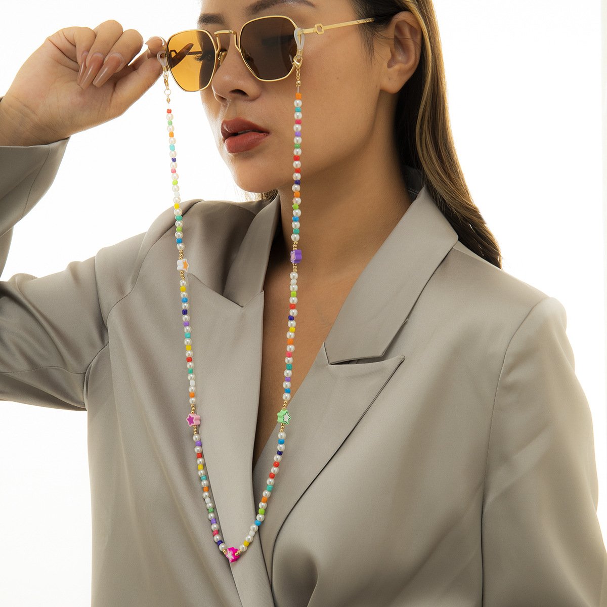 Jewelry sweet cool color rice beads imitation pearl glasses chain simple star-shaped sunglasses chain accessories women