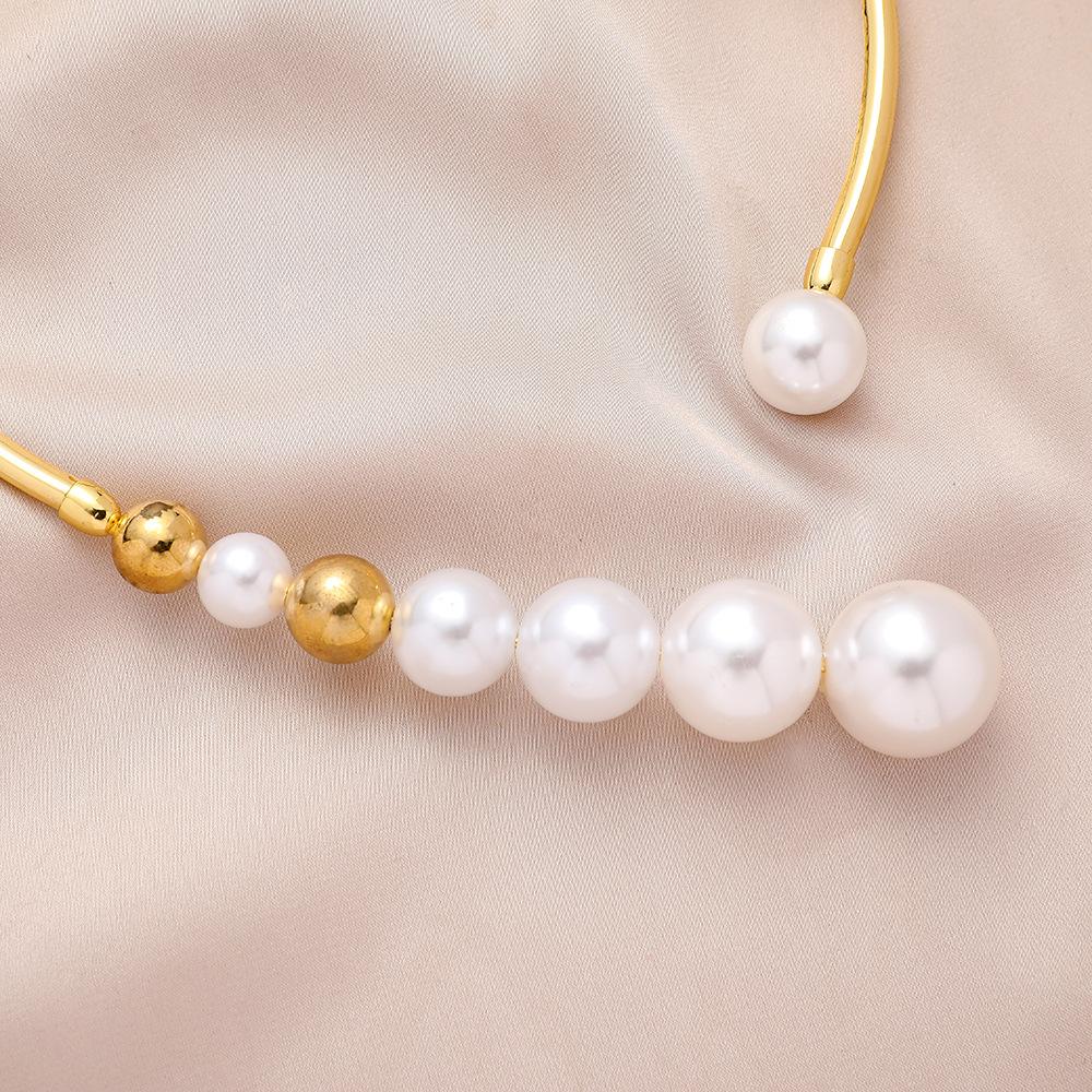 Exaggerated Fashion Pearl Necklace Simple Versatile Small Gold Bead Open Necklace Exquisite Clavicle Chain Jewelry Female