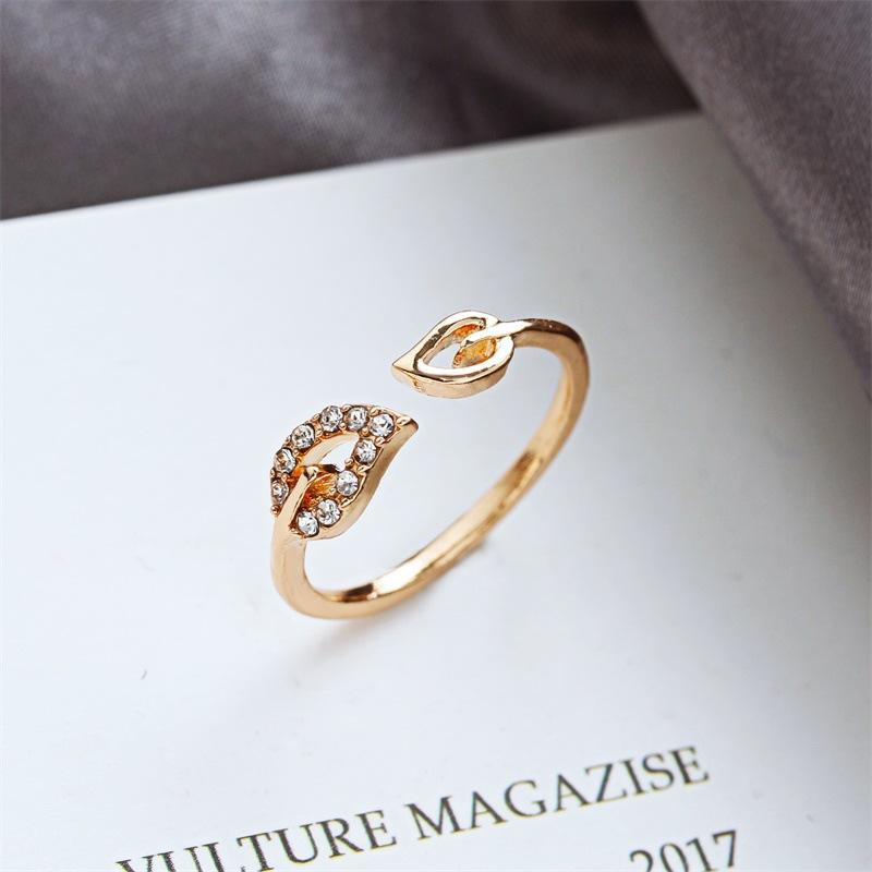 Jewelry fashion flash diamond love ring leaf rhinestone peach heart adjustable joint ring