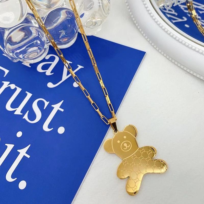 Explosive INS niche design titanium steel sweater chain personality simple and versatile bear print necklace