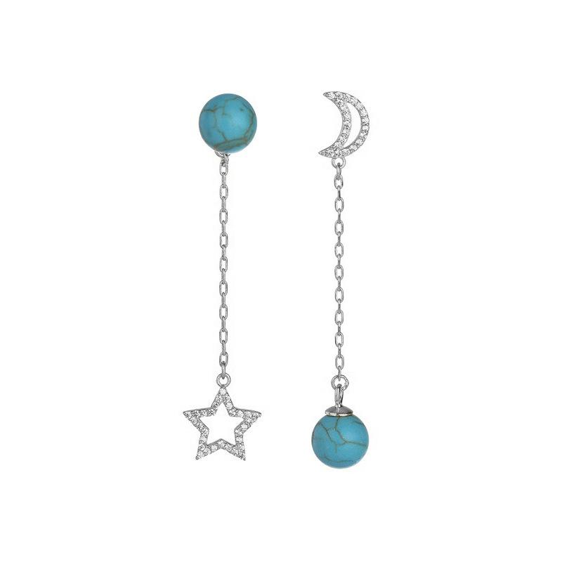 Jewelry Tassel Earrings Female Summer Niche Design Sense Star Moon Inlaid Turquoise Jewelry Accessories