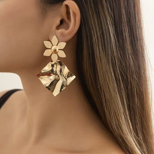Jewelry cold folds irregular square exaggerated earrings niche geometric personality flower earrings