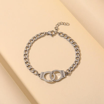 INS cold hip-hop hand jewelry simple stainless steel creative handcuffs lettering freedom fashion couple bracelet
