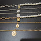 Jewelry Imitation Pearl Inlaid Gemstone Multilayer Necklace Retro Temperament Embossed Round Card Two-piece Necklace