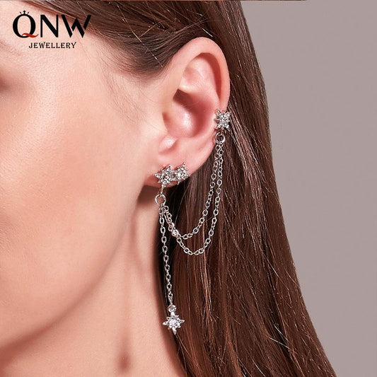 Personalized octagonal star earrings cool and handsome single tassel ear clip earrings integrated earrings
