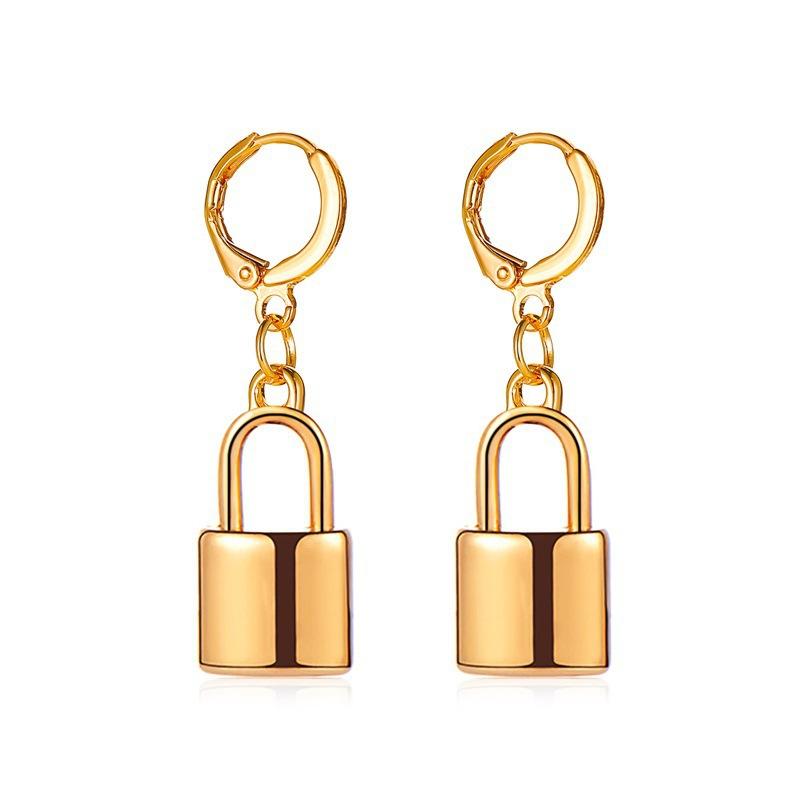 ins lock earrings female fashion punk simple metal lock earrings hip-hop earrings