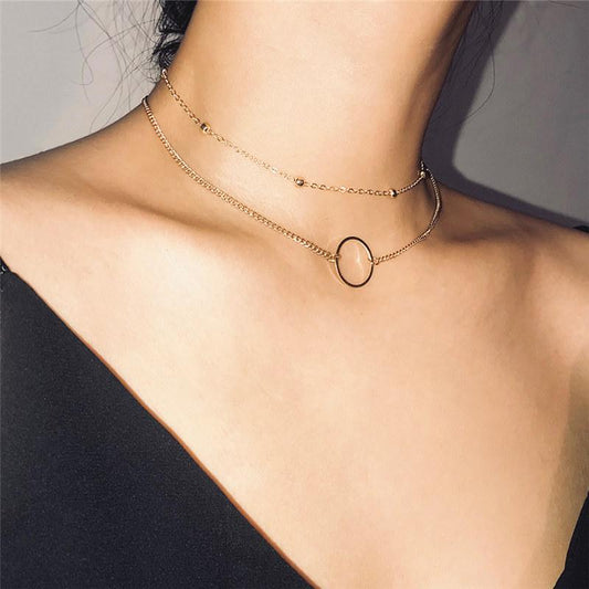 Jewelry Simple Chain Bead Chain Ring Pendant Necklace Female Fashion Short Simple Alloy Necklace