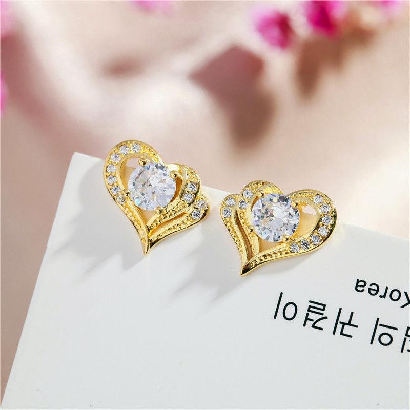 Fashion women's S925 silver needle heart-shaped stud earrings gold and silver simple temperament love earrings jewelry