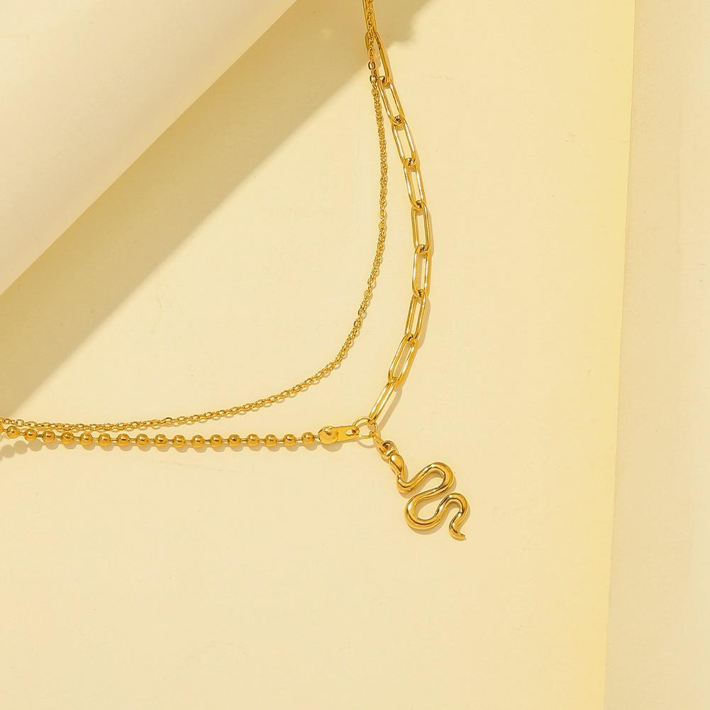 Simple fashion stainless steel double-layer necklace niche temperament small snake pendant summer necklace jewelry