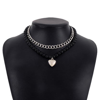 N1411 Ethnic Exaggerated Beaded Chain Necklace Heart Love Sweet Cool Multi-Layered Necklace Niche Necklace