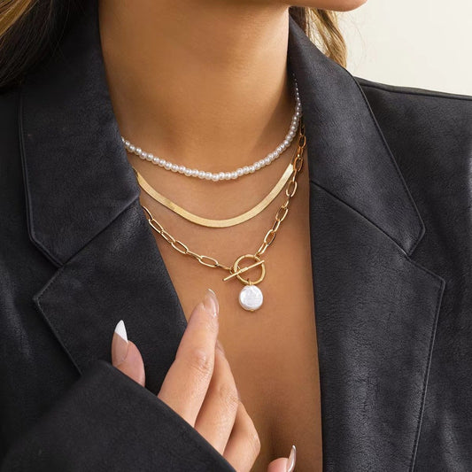 Jewelry Temperament Millet Grain Pearl Clavicle Necklace Female Hip Hop Metal Snake Bone Chain Necklace