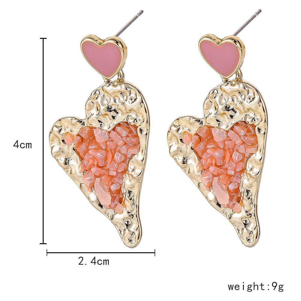 Ins Pink Girl Broken Diamond Peach Heart Earrings Cute Personality Heart Stud Earrings Versatile Fashion Earrings