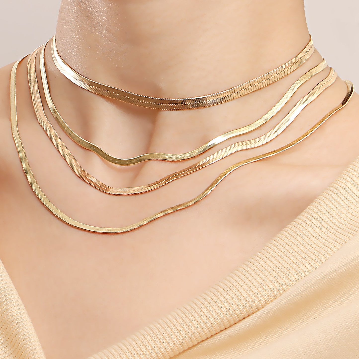 Jewelry Trend Multilayer Flat Snake Chain Necklace Women's Suits Niche Design Explosive Items