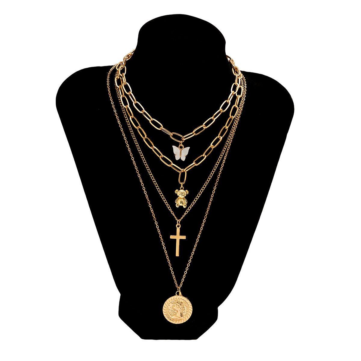 Jewelry Retro Portrait Tag Butterfly Necklace Women's French Style Stacked Cross Suit Necklace