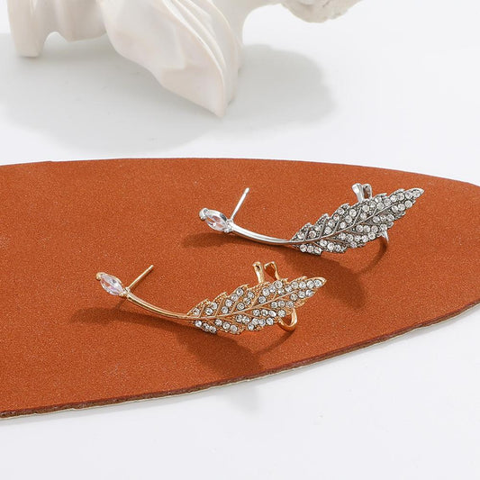 Ins full diamond leaf ear clip female fashion creative temperament micro-inlaid zircon leaf earrings Mori ear bone clip