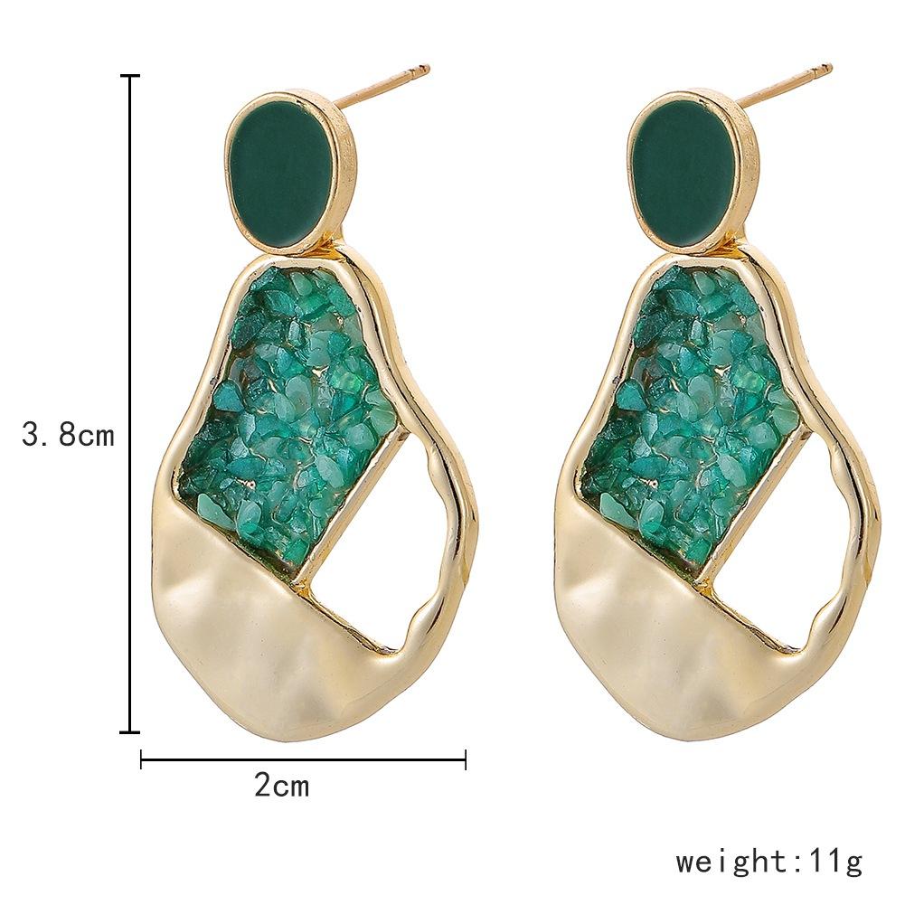 Earrings Temperament Green Gravel Geometric Hollow Drop Oil Pendant Fashion Versatile Jewelry