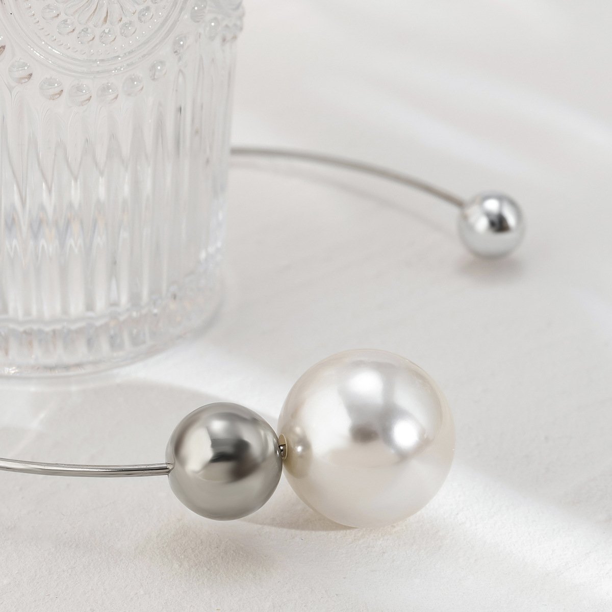 Jewelry Personality Metal Ring Necklace Necklace Simple Asymmetric Imitation Pearl Bead Necklace Female