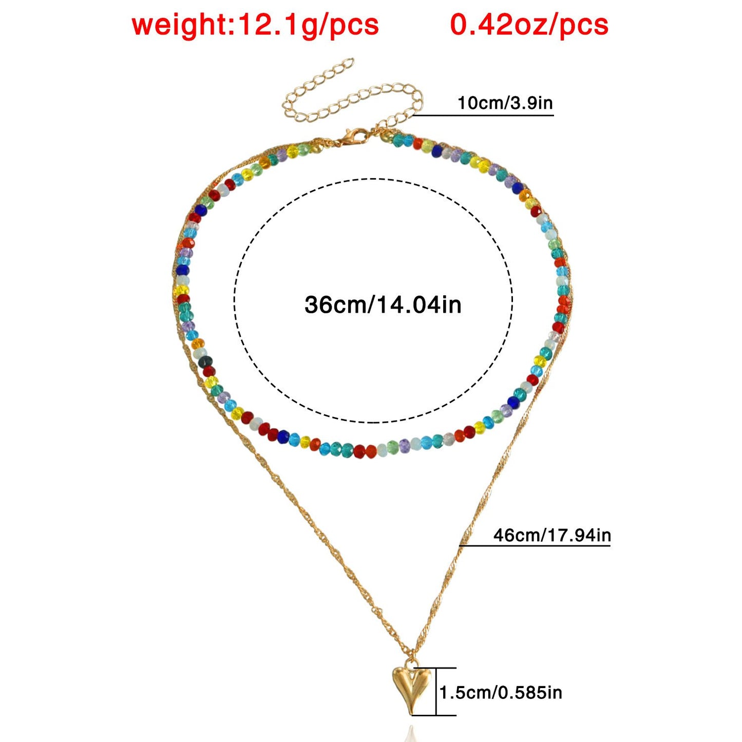 Jewelry y2k colorful transparent crystal beads love double-layer necklace female collarbone chain cold necklace