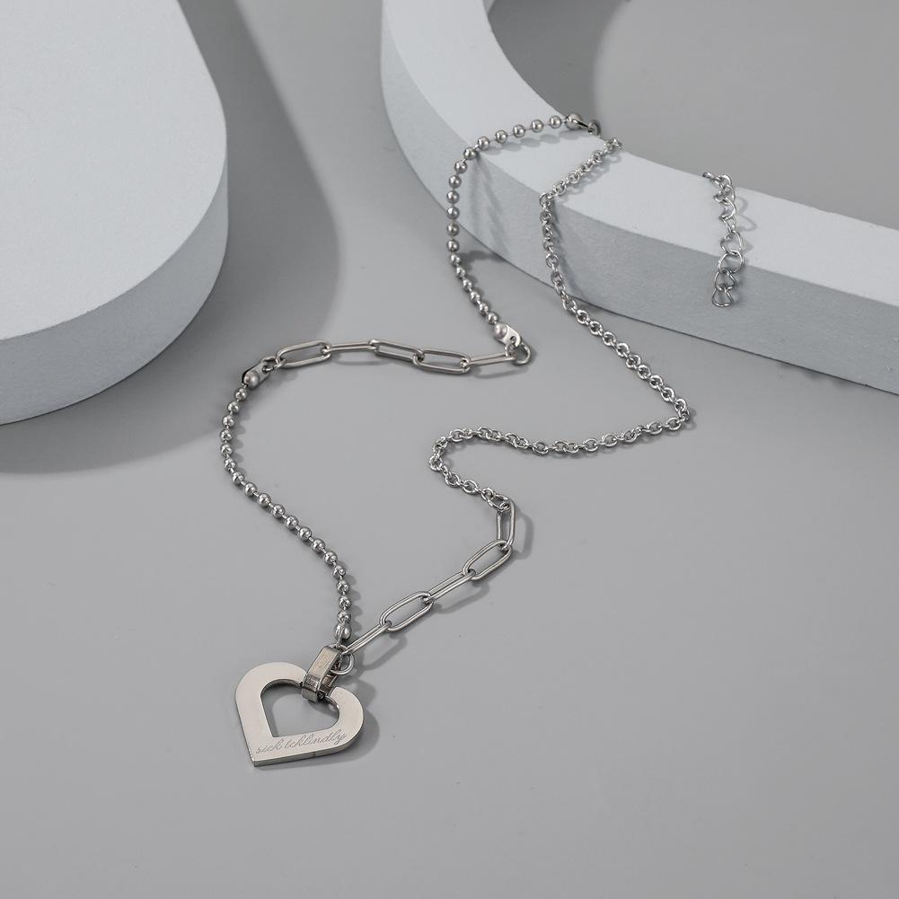 Retro jewelry personalized heart-shaped hollow simple letter lettering stainless steel cold short necklace
