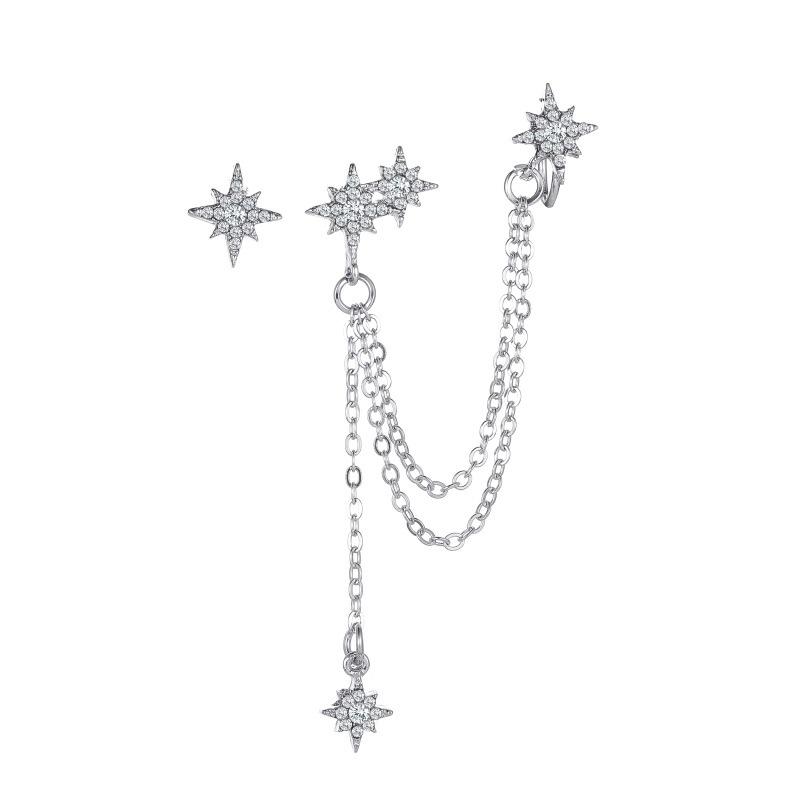 Personalized octagonal star earrings cool and handsome single tassel ear clip earrings integrated earrings