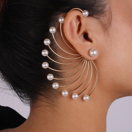 E1443 Personality Internet celebrity trendy earrings fan-shaped pearl exaggerated earrings niche design fashion earrings