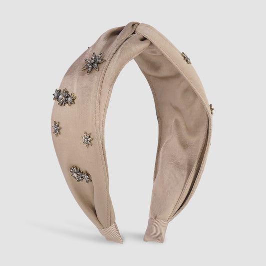 F429 headband heptagram rhinestones make old retro knotted headband simple solid color hair accessories