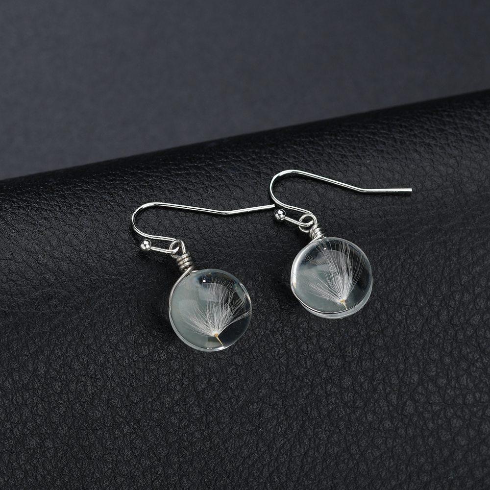 Retro Fashion Temperament Real Flowers Dried Flowers Crystal Ball Pendant Earrings Female Scenic Ethnic Jewelry