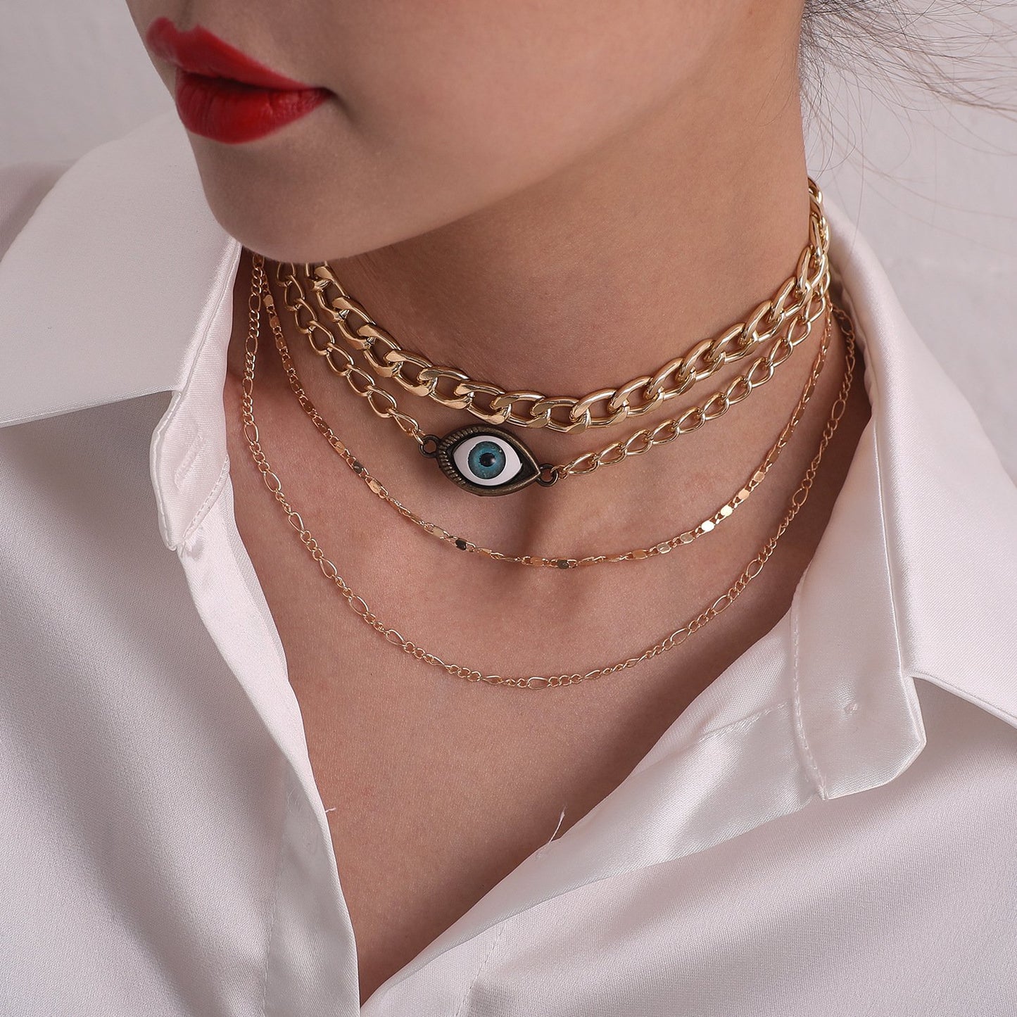 Jewelry exaggerated alloy devil's eye pendant necklace female handmade fashion weight eye necklace