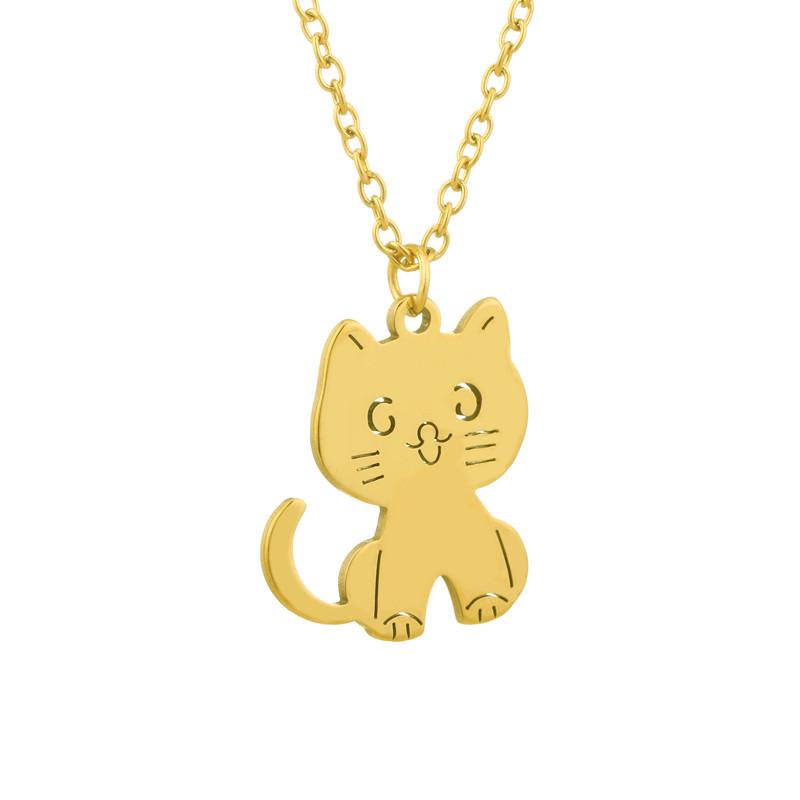Dongdaemun Fashion Personality Titanium Steel Necklace Female Cute Kitten Girl Pendant Simple Design Clavicle Chain