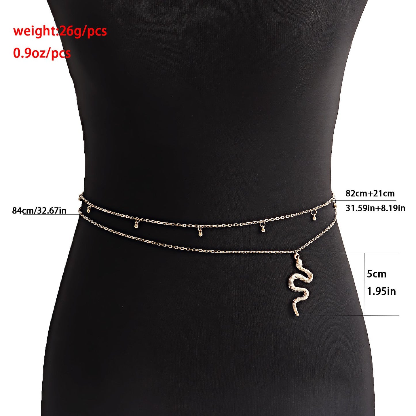 Jewelry ins fashion double-layer alloy bead snake-shaped pendant thin waist chain female hot girl