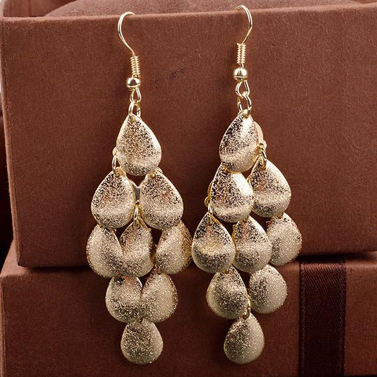 Long water drop frosted surface earrings fashion multi-layered boutique earrings