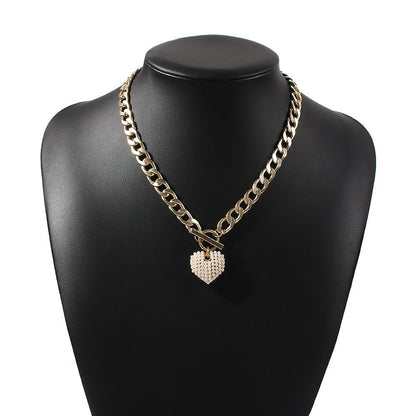 N755 Punk Pearl Love Necklace Female Personality Bold Water Wave Clavicle Chain