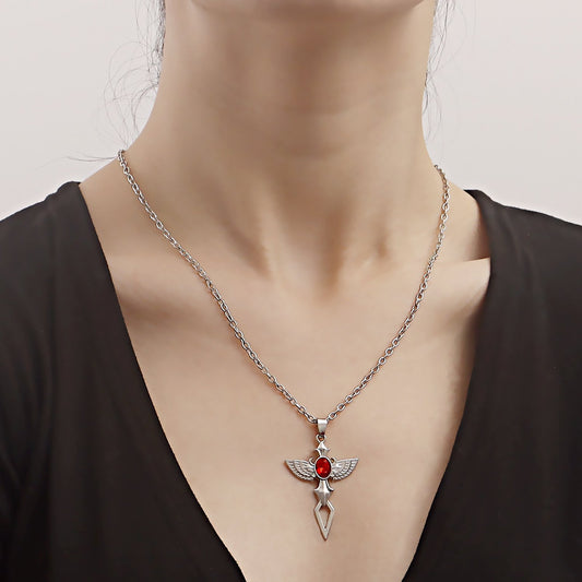 Jewelry ins geometric exaggeration French knight shield cross necklace niche design sense of light luxury