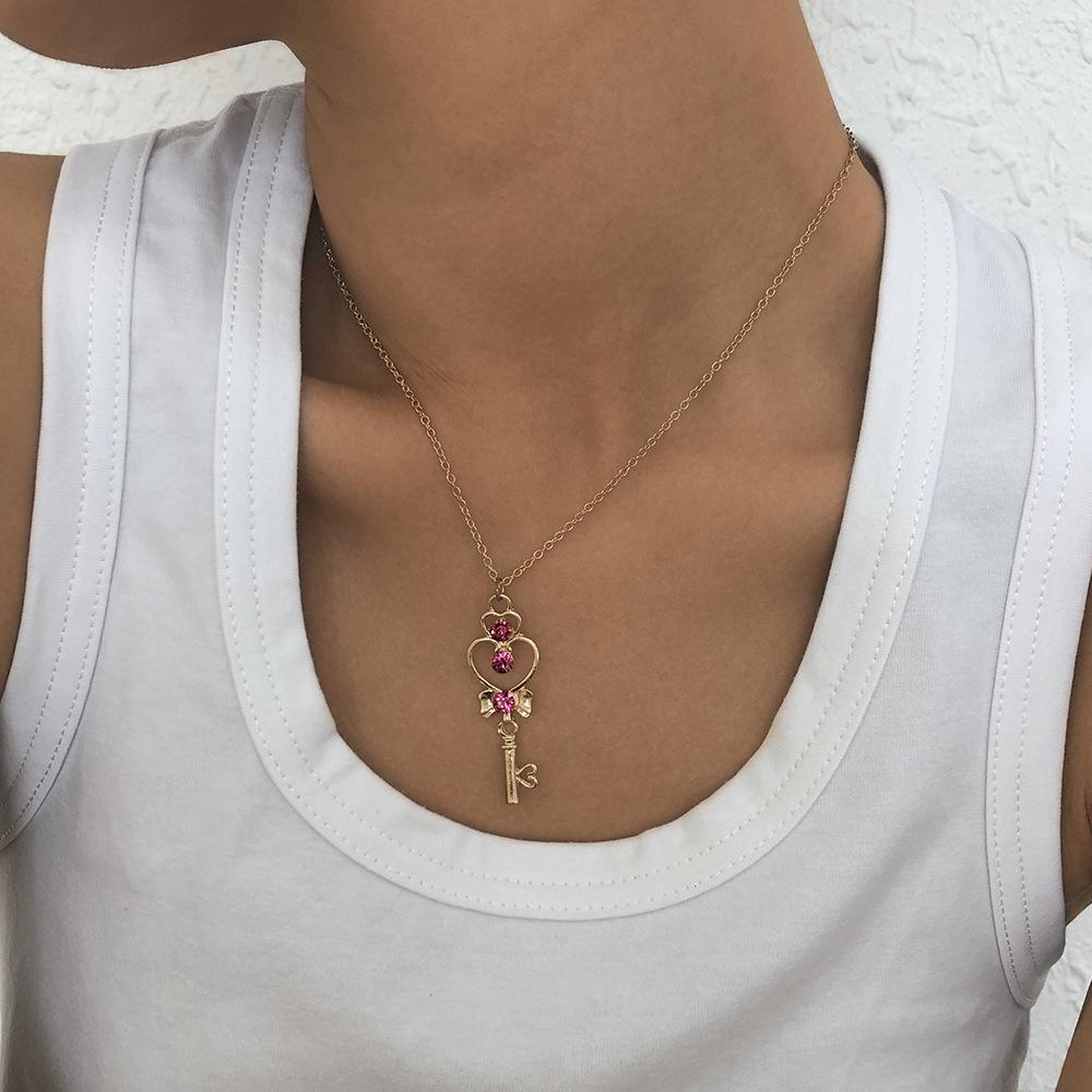 N9359 Fashion Beauty Girl Necklace Female Magic Wand Moon Glass Diamond Necklace Simple Geometric Necklace